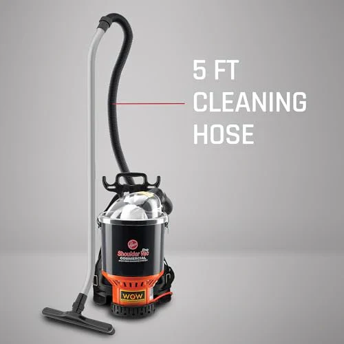 Hoover Commercial Shoulder Vac Pro Backpack Bagged Vacuum Cleaner, with HEPA Media Filter, Lightweight with Extra Long Cord, Chiropractic Design, for Carpet and Hard Floors, C2401, Black
