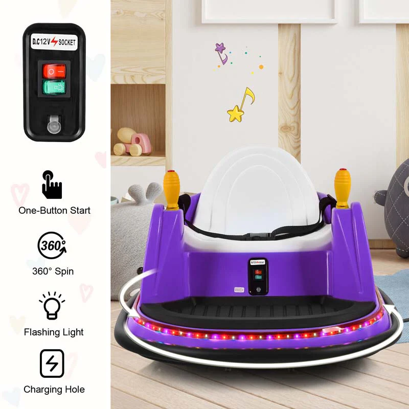 12V Toddler Bumping Car Battery Powered Baby Ride On Bumper Car With Dual Joysticks Flashing Led Light Amp 360 Degree Spin