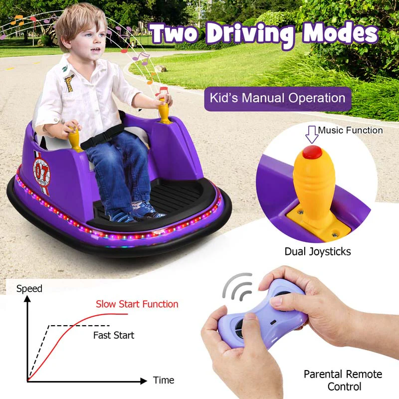 12V Toddler Bumping Car Battery Powered Baby Ride On Bumper Car With Dual Joysticks Flashing Led Light Amp 360 Degree Spin