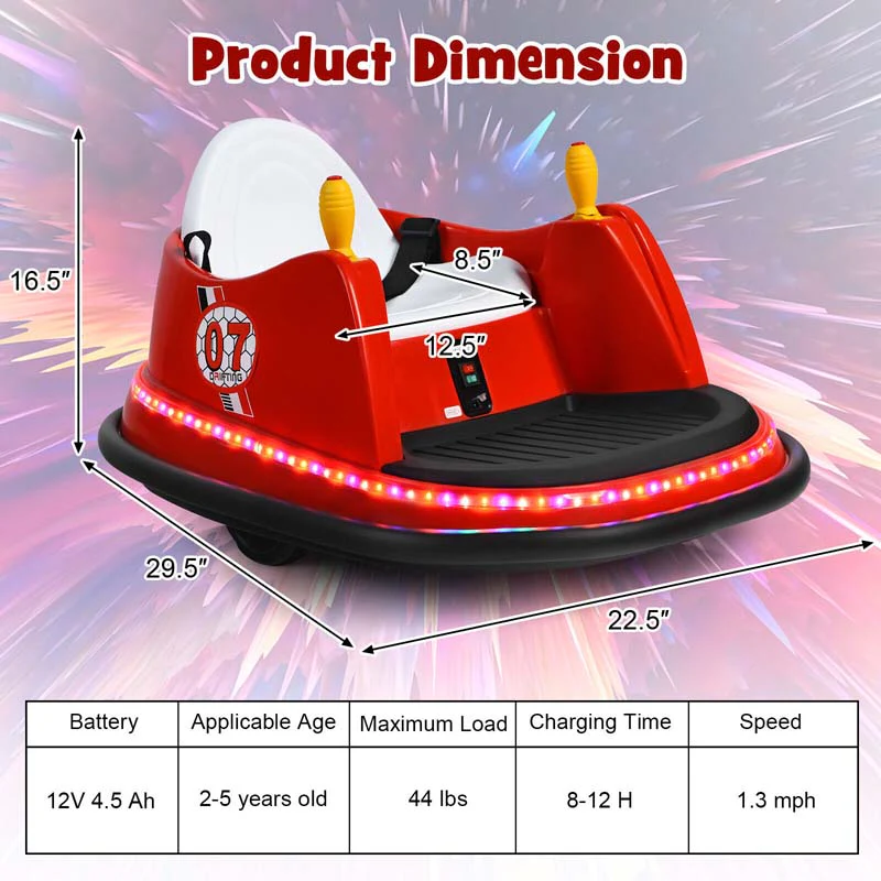 12V Toddler Bumping Car Battery Powered Baby Ride On Bumper Car With Dual Joysticks Flashing Led Light Amp 360 Degree Spin