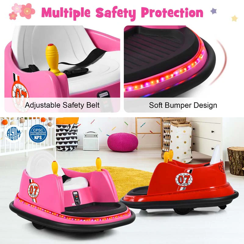 12V Toddler Bumping Car Battery Powered Baby Ride On Bumper Car With Dual Joysticks Flashing Led Light Amp 360 Degree Spin