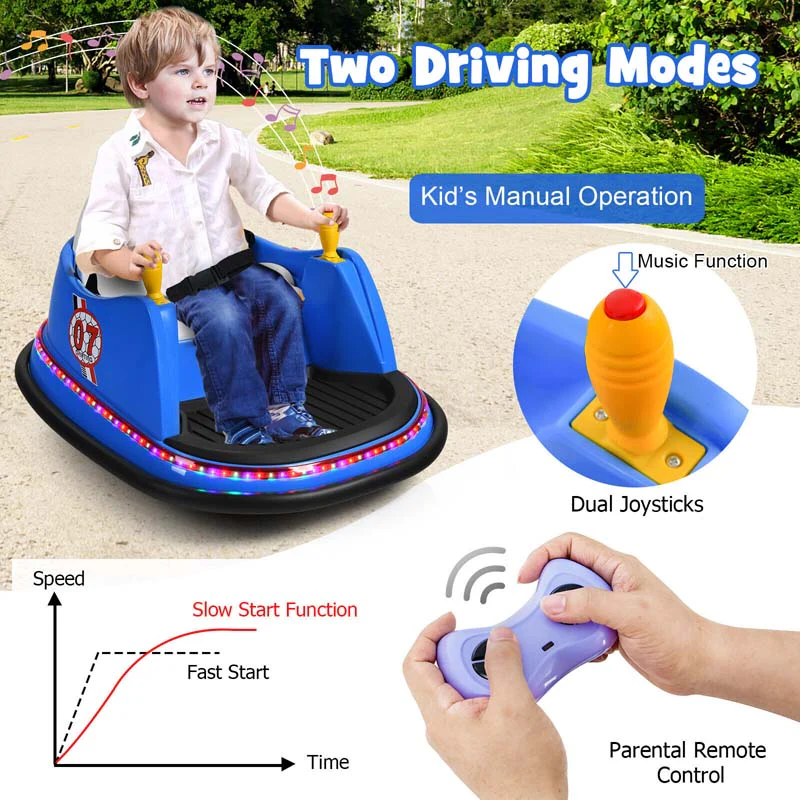 12V Toddler Bumping Car Battery Powered Baby Ride On Bumper Car With Dual Joysticks Flashing Led Light Amp 360 Degree Spin