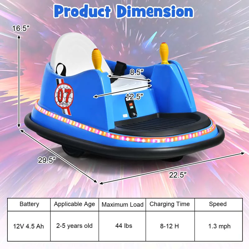 12V Toddler Bumping Car Battery Powered Baby Ride On Bumper Car With Dual Joysticks Flashing Led Light Amp 360 Degree Spin
