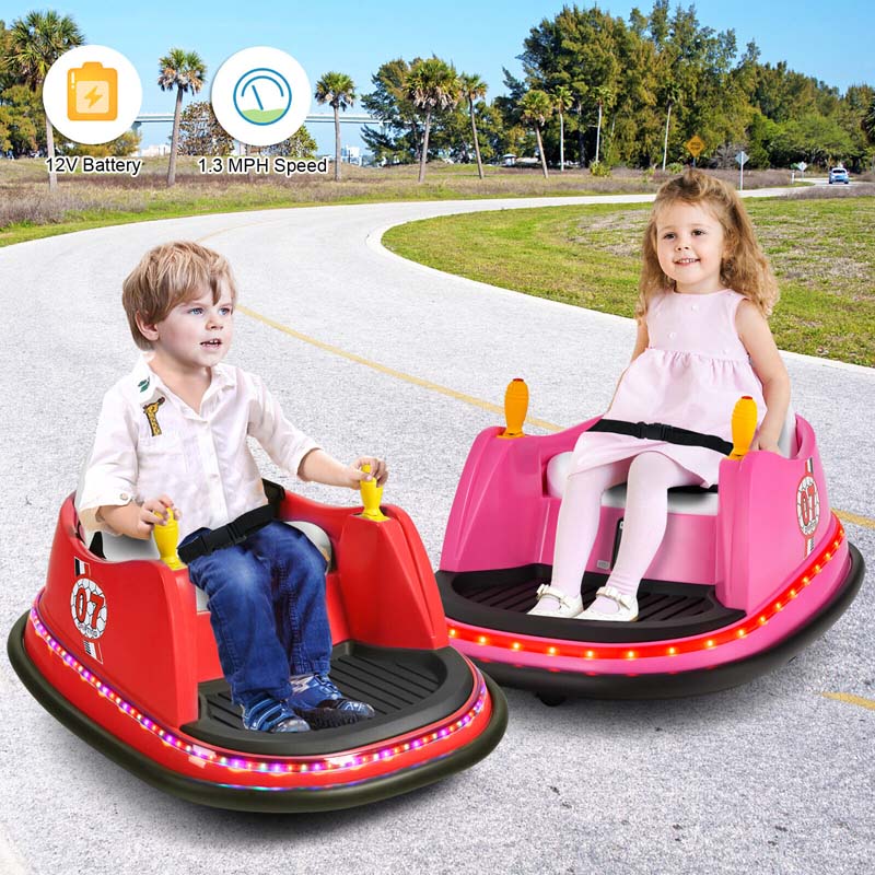 12V Toddler Bumping Car Battery Powered Baby Ride On Bumper Car With Dual Joysticks Flashing Led Light Amp 360 Degree Spin