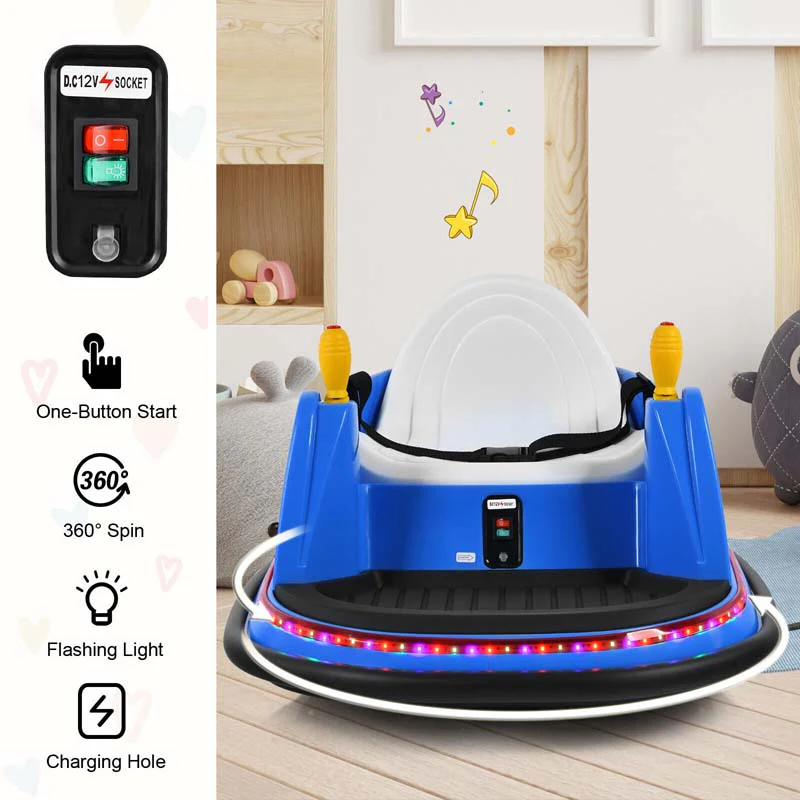 12V Toddler Bumping Car Battery Powered Baby Ride On Bumper Car With Dual Joysticks Flashing Led Light Amp 360 Degree Spin