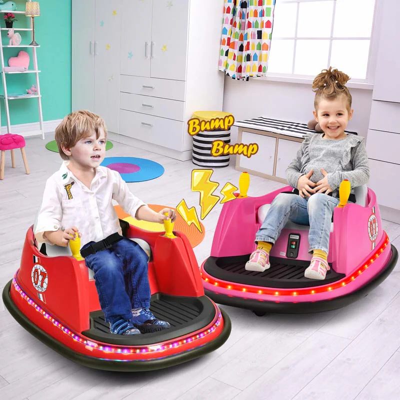 12V Toddler Bumping Car Battery Powered Baby Ride On Bumper Car With Dual Joysticks Flashing Led Light Amp 360 Degree Spin