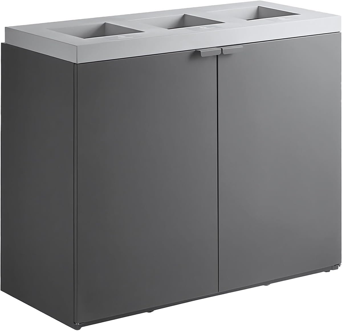 86-Gallon Commercial Steel Three-Stream Trash Can Cabinet, Recycling Center, Dark Gray